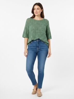 cleo Open-Knit Short Sleeve Top in Sage Green Size XXL cottagecore